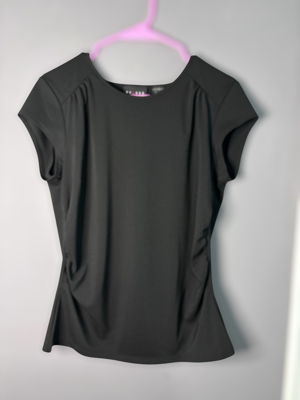 Axcess Liz Claiborne Black Ruched Side Cap Sleeve Top Large